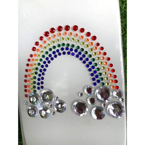 OOAK Tall White Rainbow Rhinestone Vase - Colorful Bling Gem Planter - Picture 4 of 7